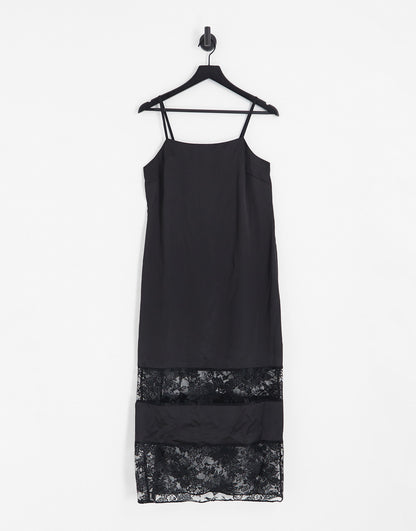 River Island lace detail slip dress in black