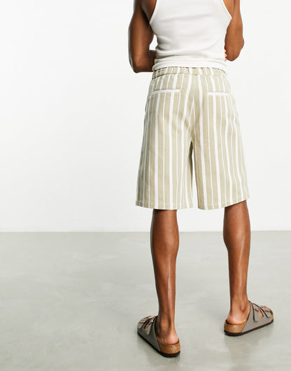 ASOS DESIGN skater textured shorts in longer length in tan stripe