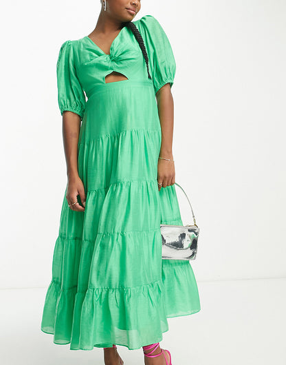 Forever New Petite short sleeve cut out maxi dress in green