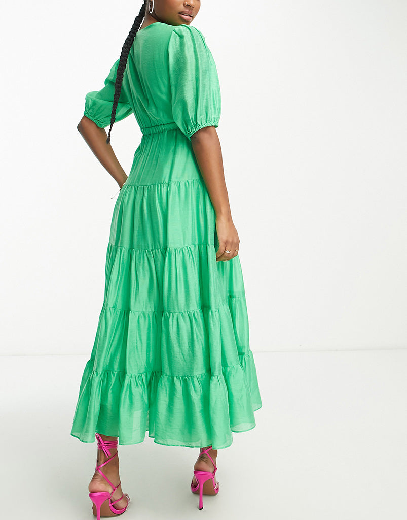 Forever New Petite short sleeve cut out maxi dress in green