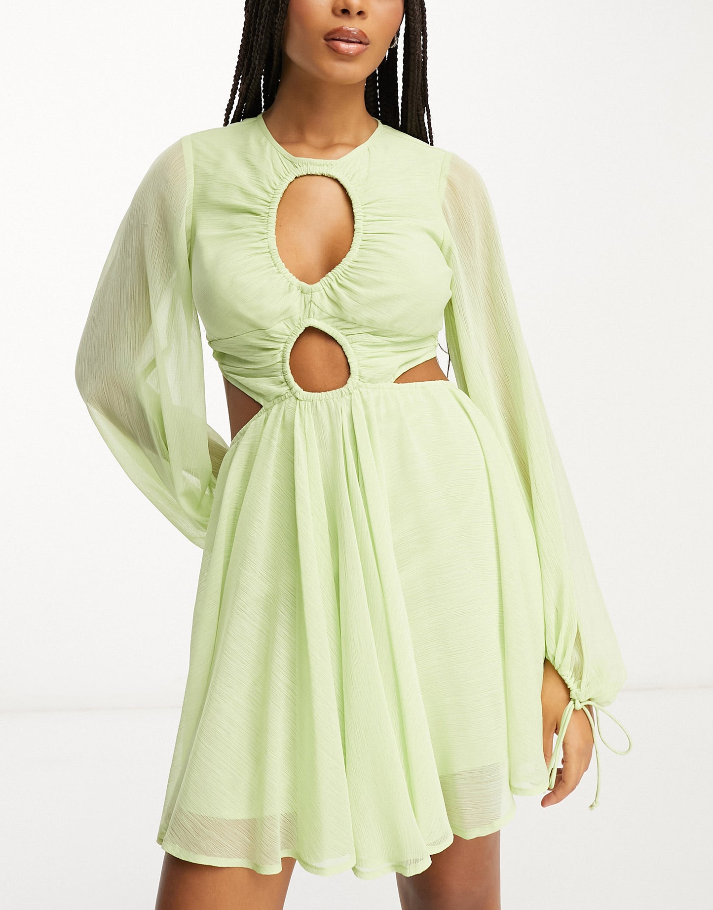 ASOS DESIGN keyhole cut out mini skater dress in khaki green