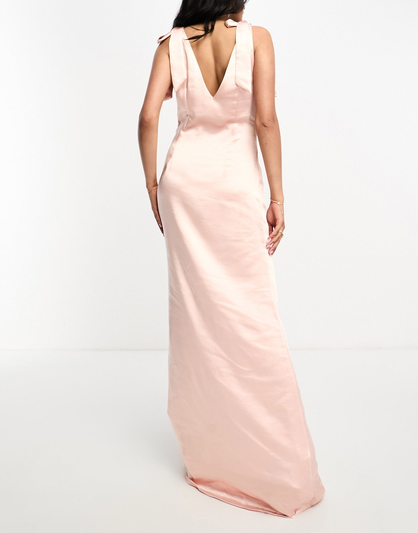 Pretty Lavish Bridesmaid Piper tie shoulder satin maxi dress in blush