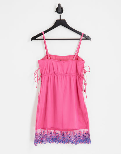 Labelrail x Lara Adkins square neck paisley mesh overlay cami mini dress in pink