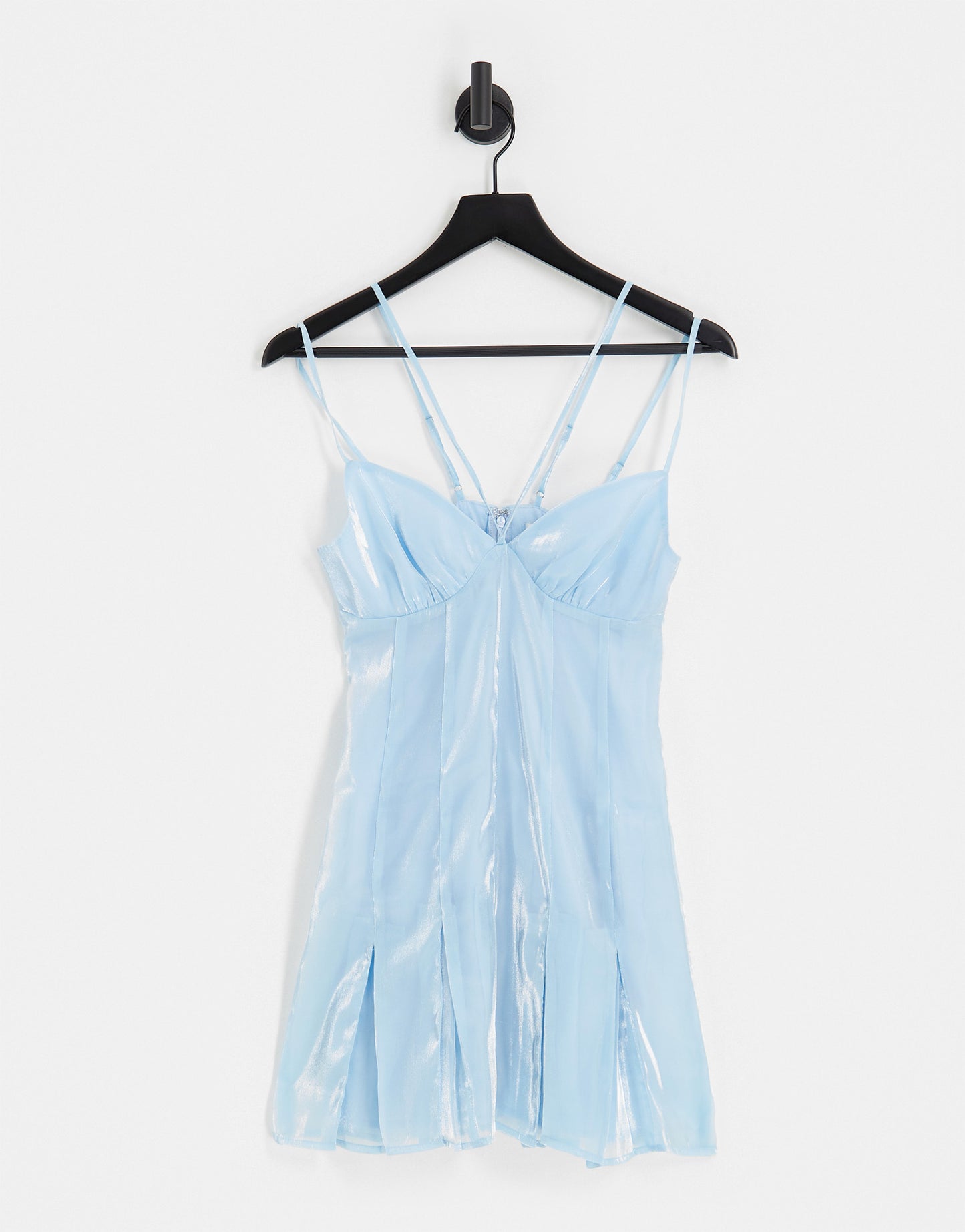 Labelrail x Lara Adkins shimmer pleated mini dress in blue