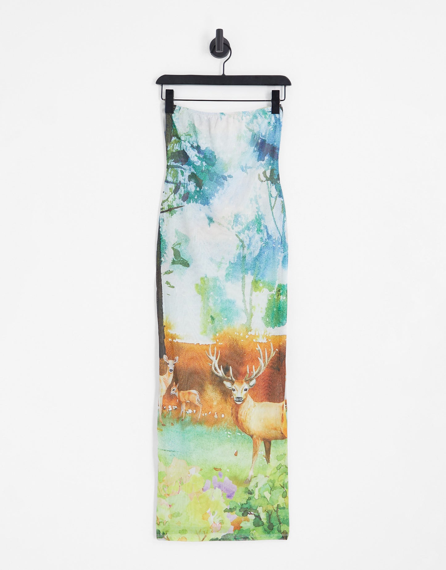 Labelrail x Lara Adkins woodland print bodycon bandeau maxi dress in multi