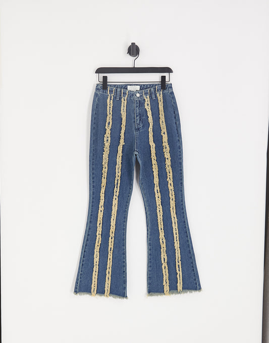 Labelrail x Lara Adkins low rise frayed detail jeans in blue