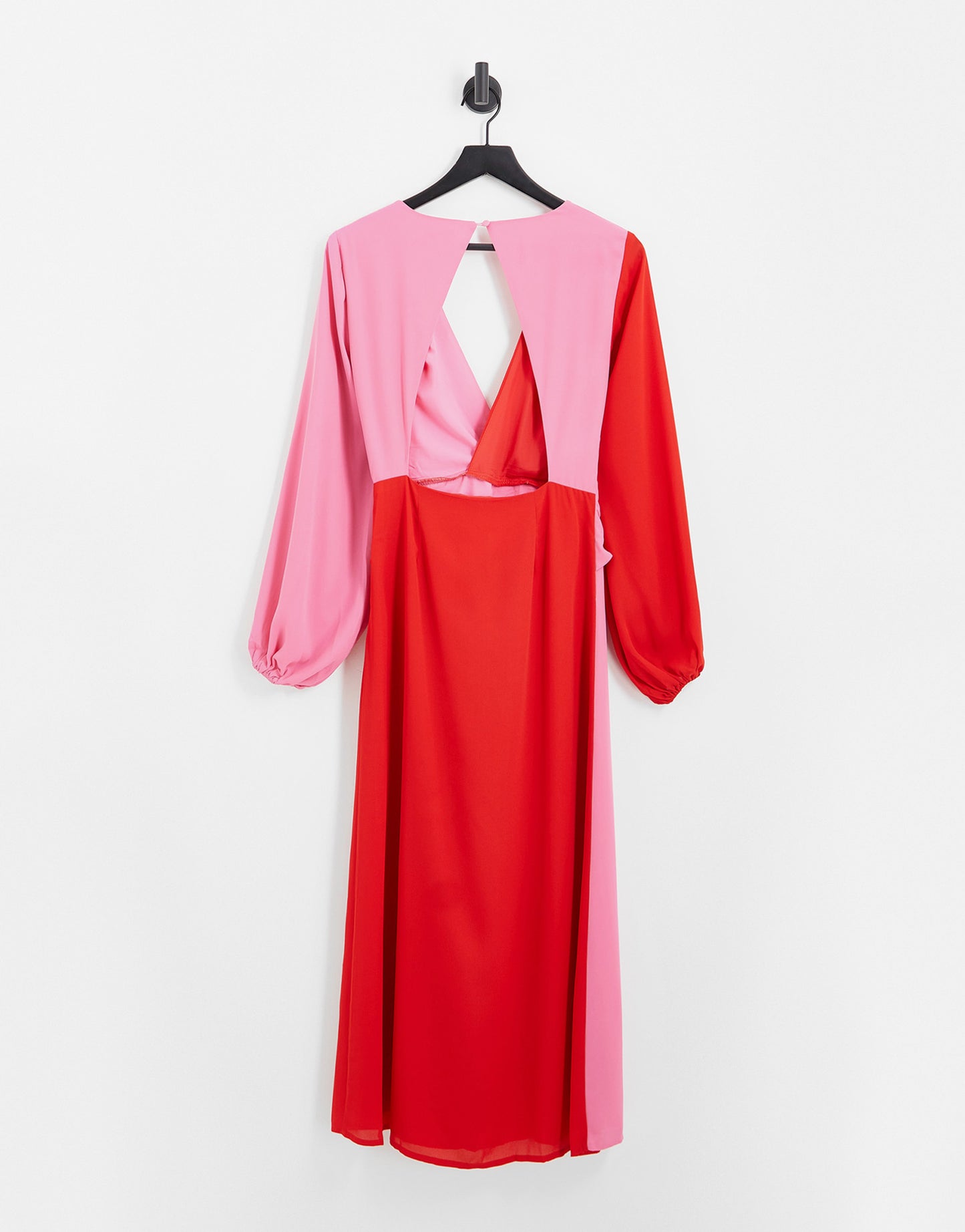 Pretty Lavish knot front contrast midaxi dress in pink and red