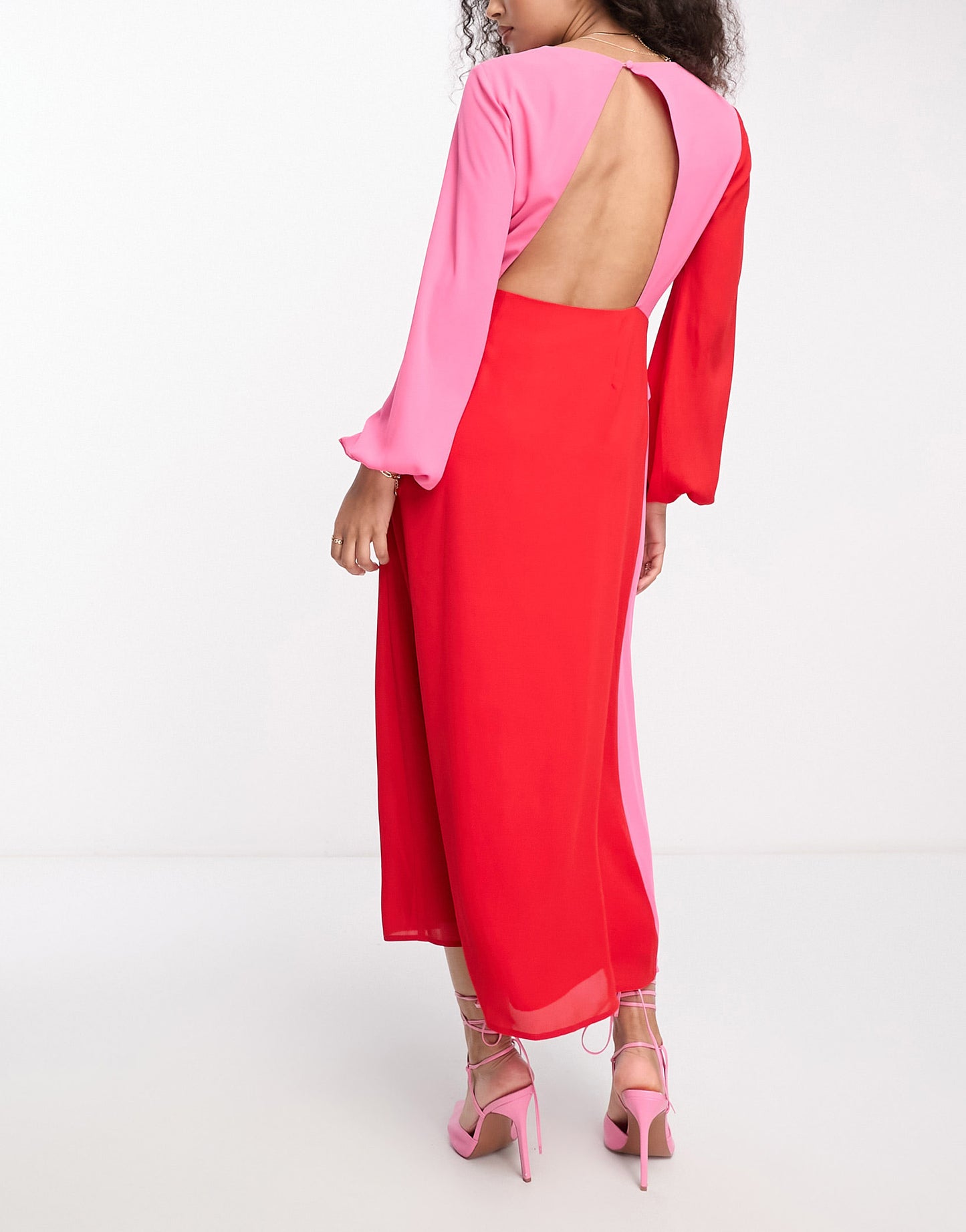 Pretty Lavish knot front contrast midaxi dress in pink and red