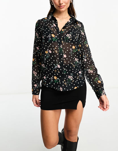 ASOS DESIGN long sleeve soft shirt in mixed floral spot print