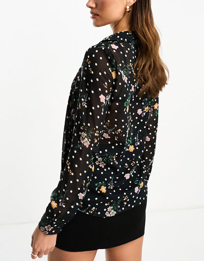 ASOS DESIGN long sleeve soft shirt in mixed floral spot print