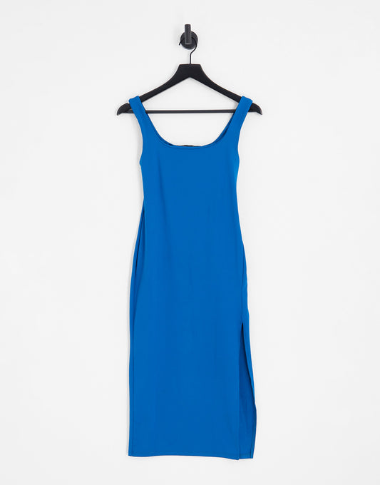 Bershka slinky bodycon midi dress in blue