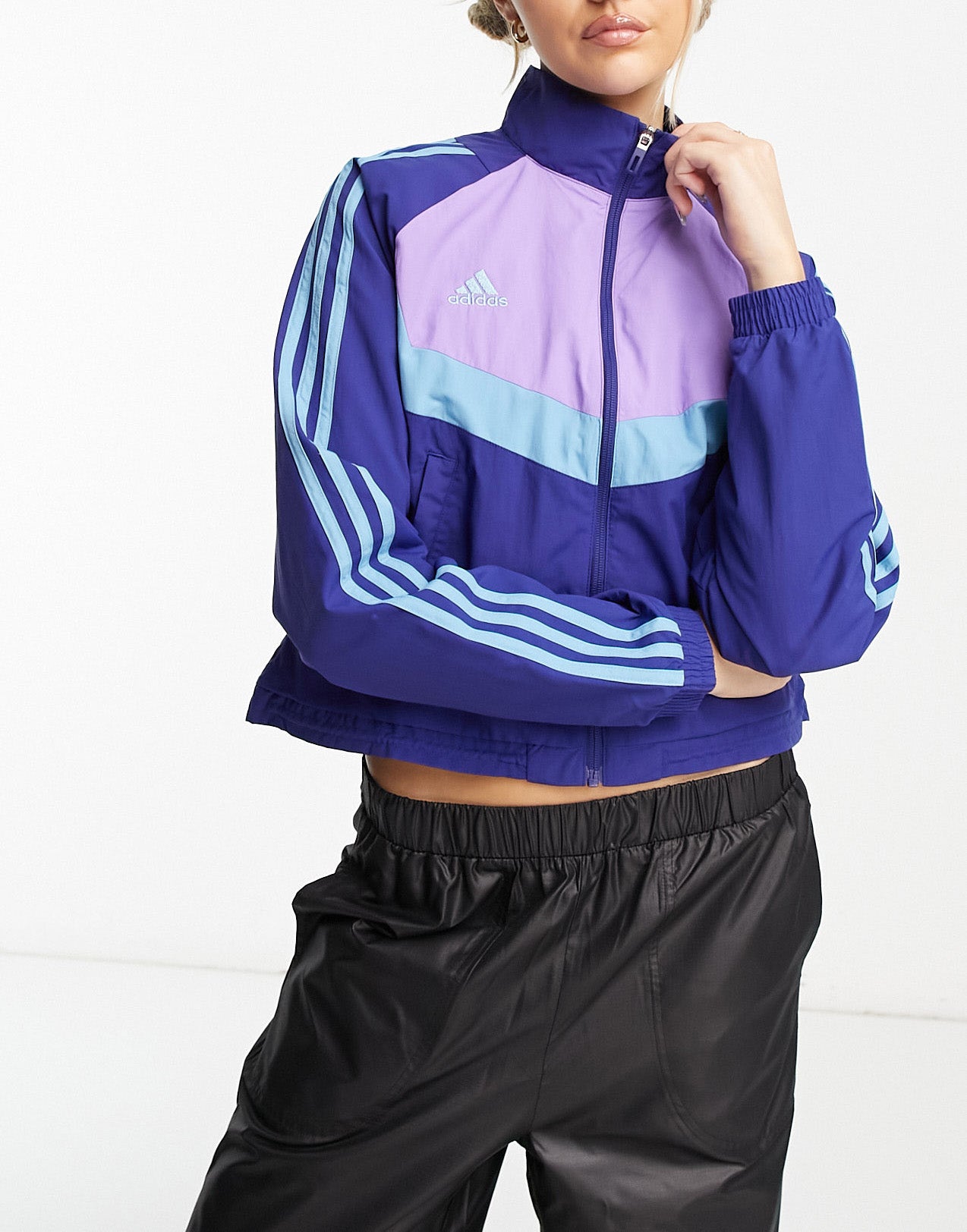 adidas Sportswear House Of Tiro 3 stripe track jacket in navy and purple