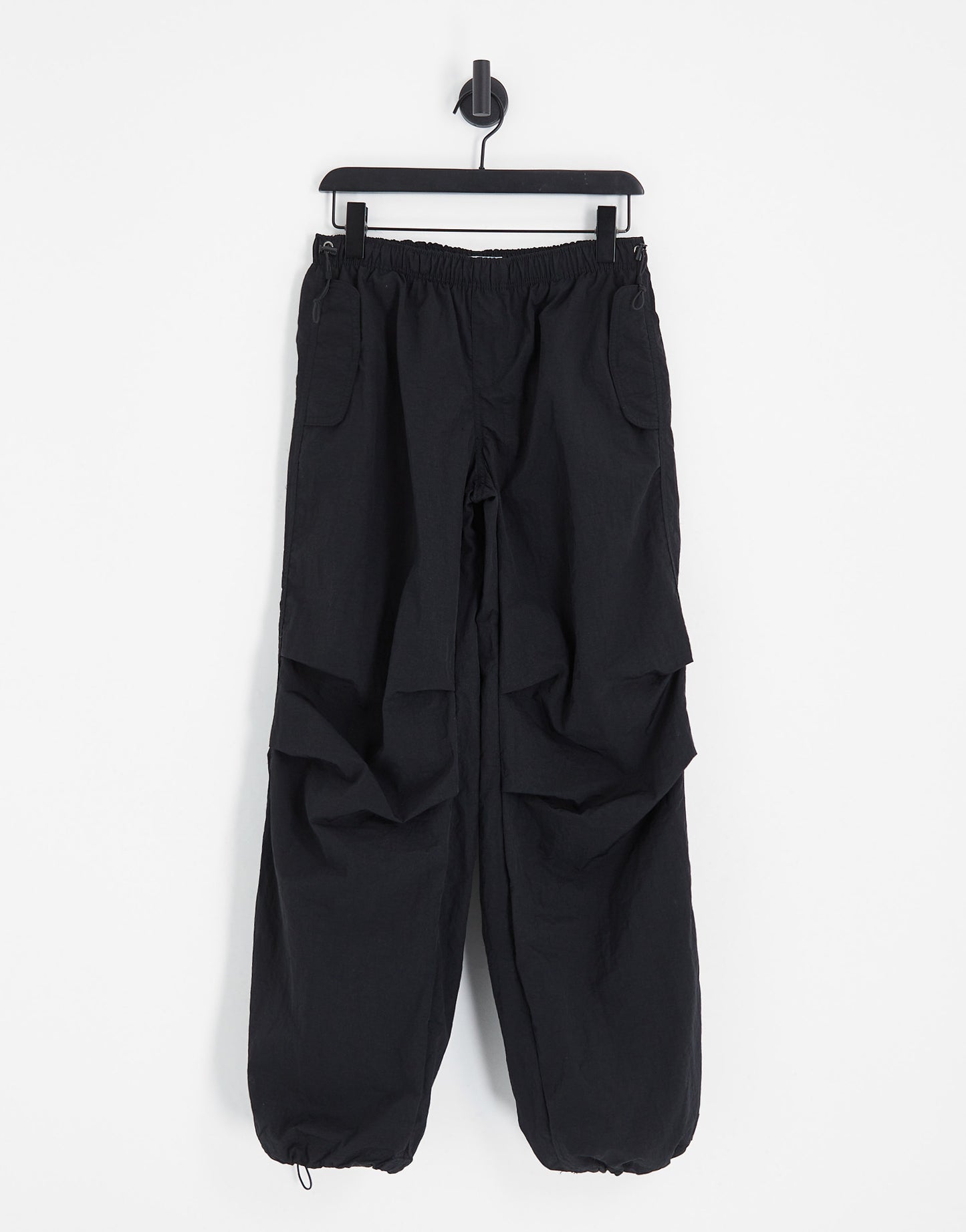 Bershka nylon parachute trouser in black