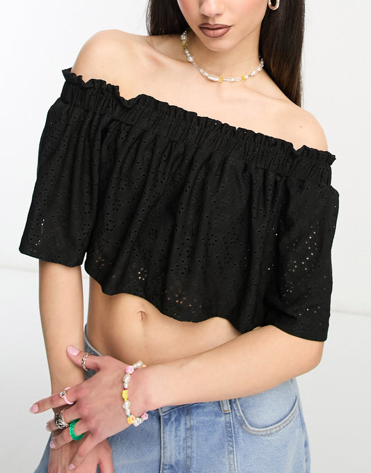 Another Reason broderie overlay crop top in black