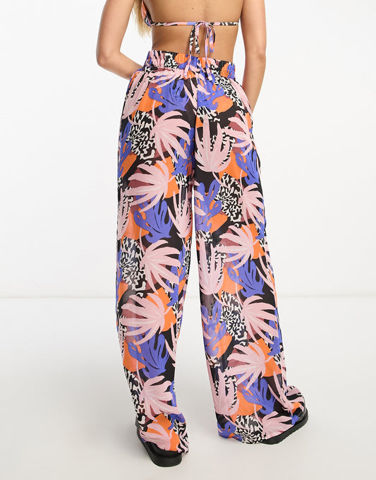 We Are We Wear tania wide leg beach trouser in cabana tropical print