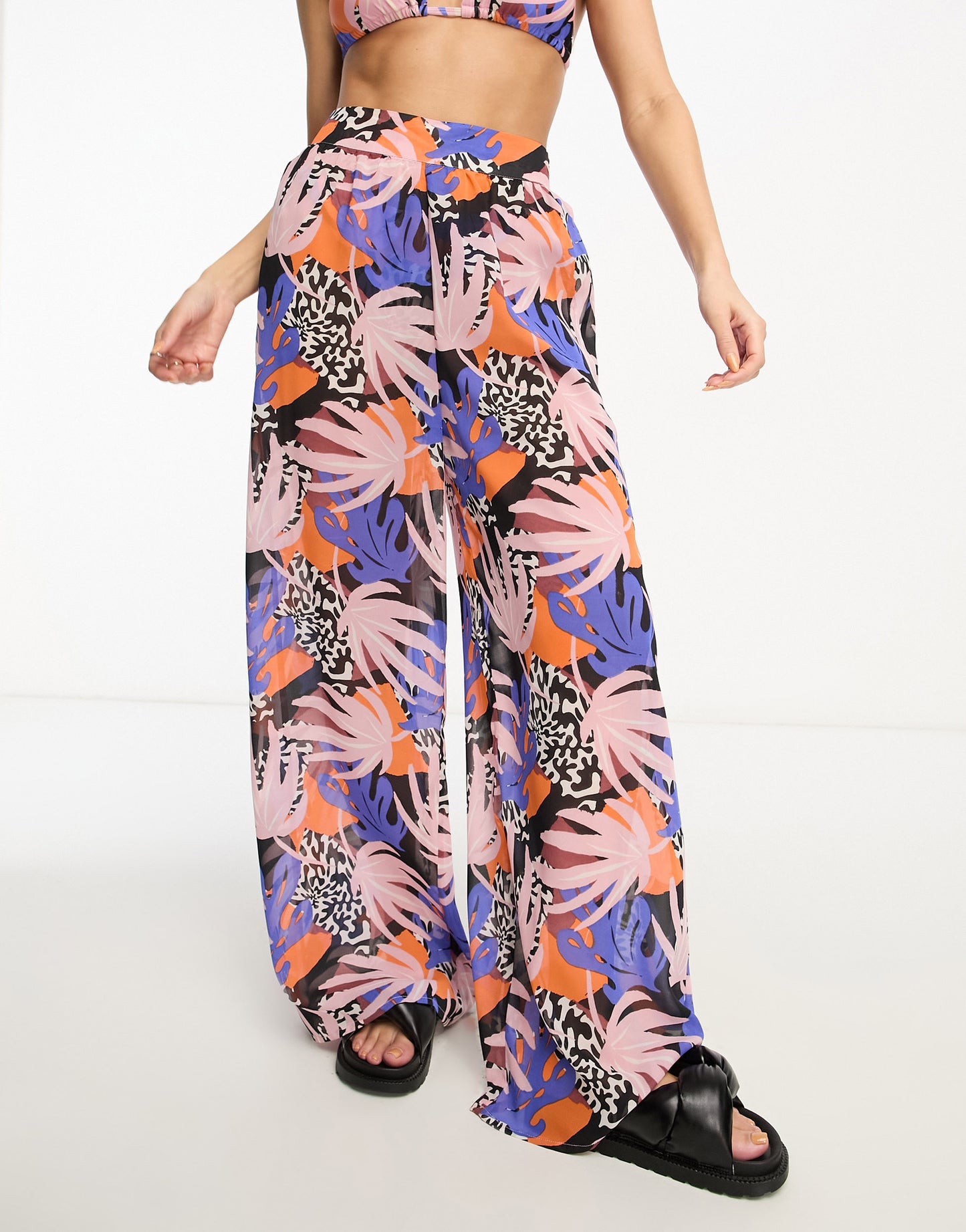 We Are We Wear tania wide leg beach trouser in cabana tropical print