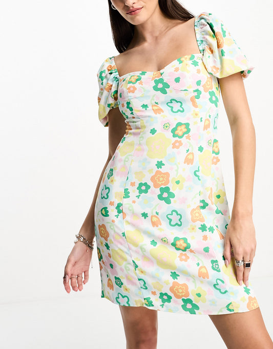 Glamorous milkmaid mini shift dress in retro spring floral