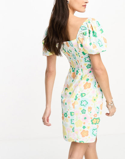 Glamorous milkmaid mini shift dress in retro spring floral