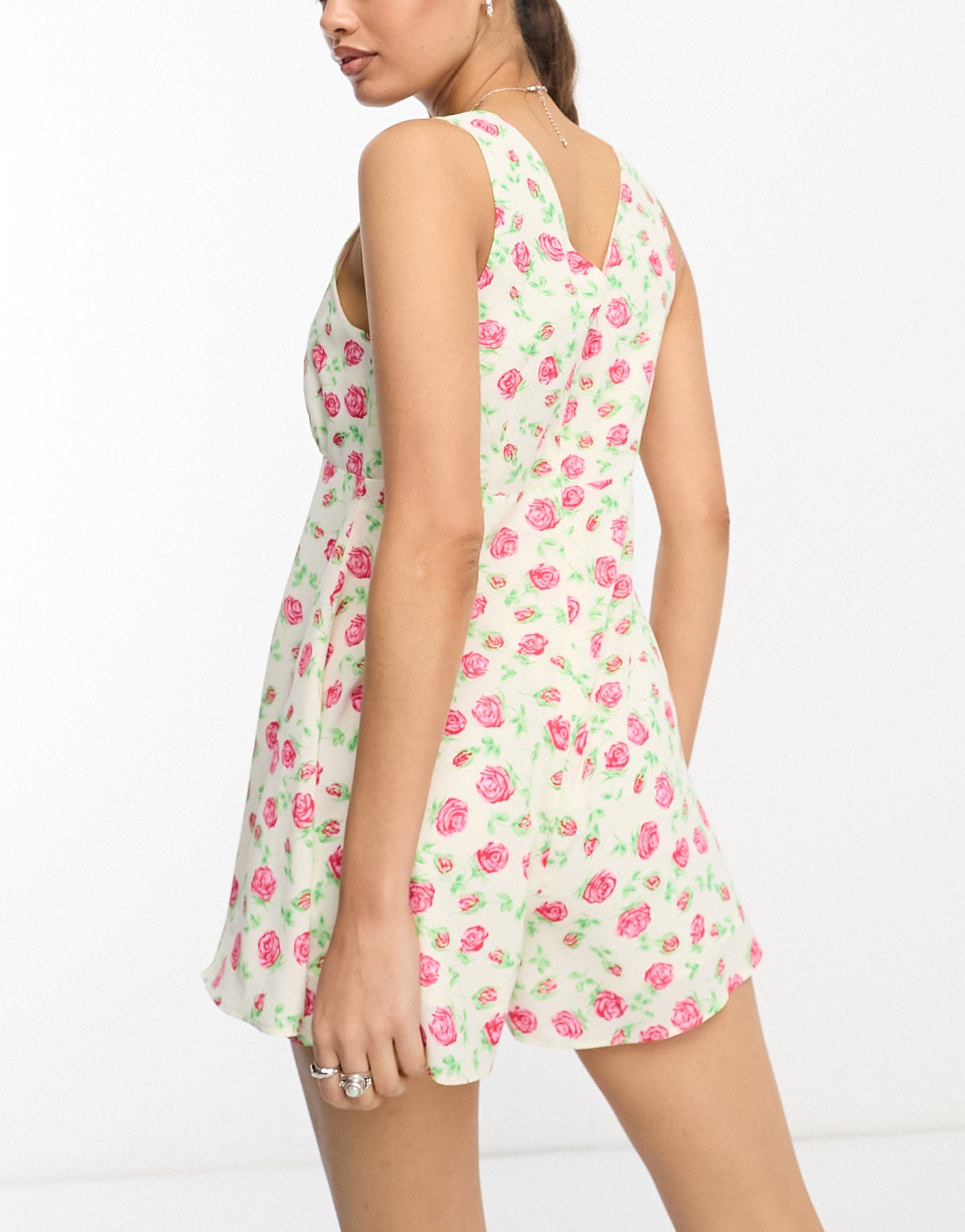 Glamorous Petite 90s v neck playsuit in rose bud floral