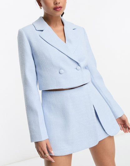 Miss Selfridge co-ord cropped double breasted blazer in light blue bou ...