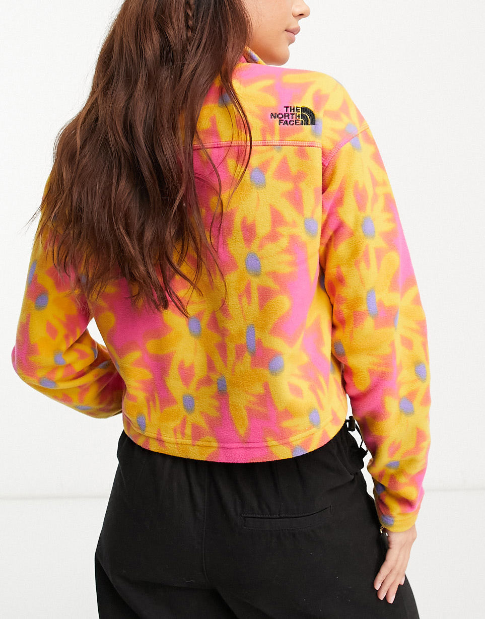 The North Face Glacier 1/4 zip cropped fleece in yellow flower print Exclusive at ASOS