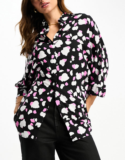 ASOS DESIGN oversized long sleeve shirt in pink mono splodge print