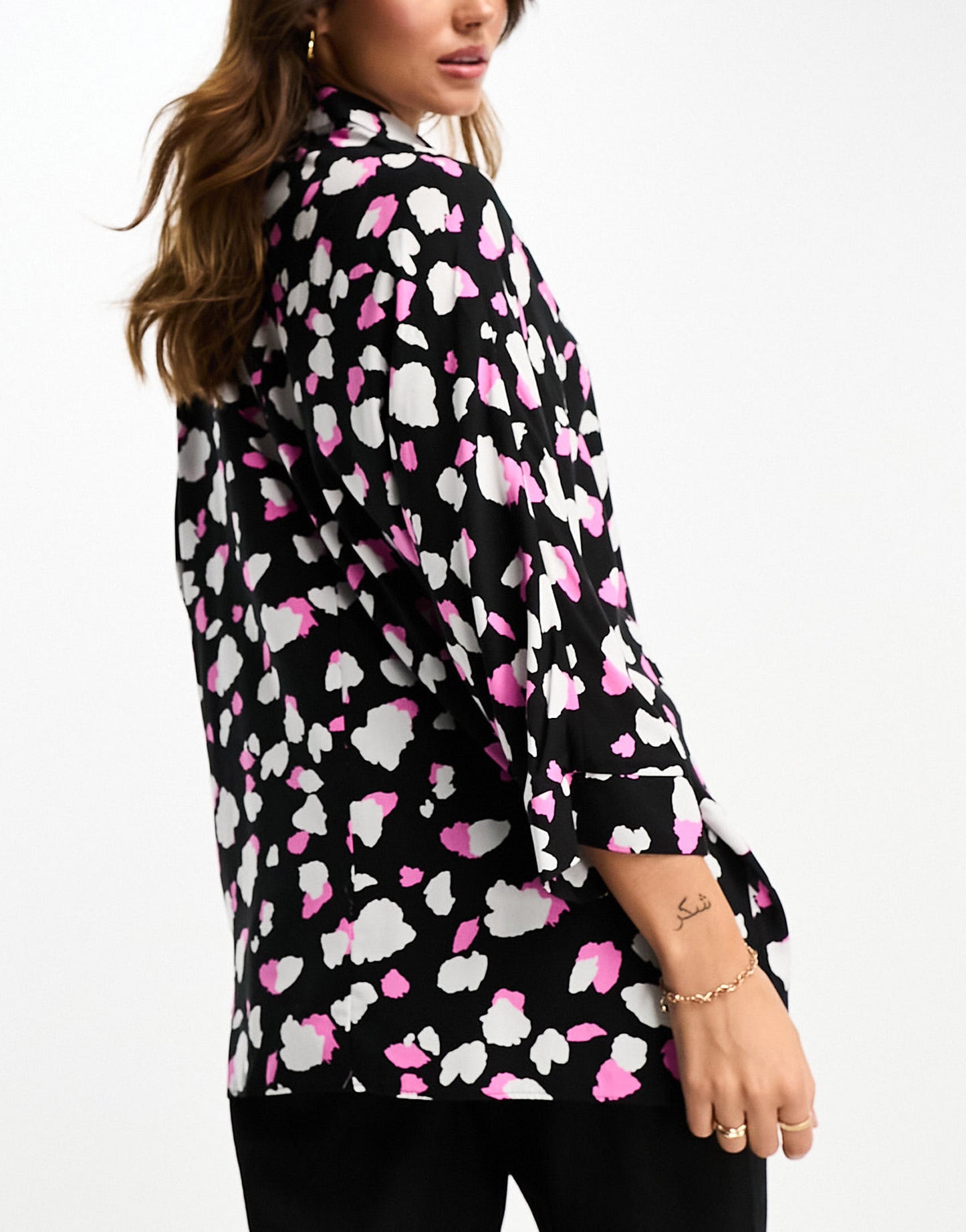 ASOS DESIGN oversized long sleeve shirt in pink mono splodge print