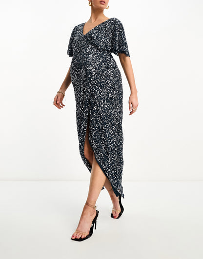 Beauut Maternity Bridesmaid  embellished maxi wrap dress in navy