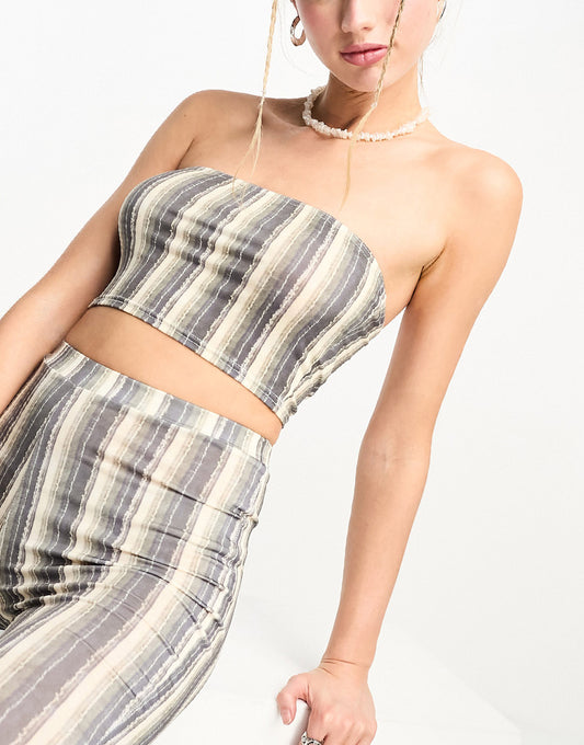 Tammy Girl slinky bandeau crop top co-ord in multi frayed stripe