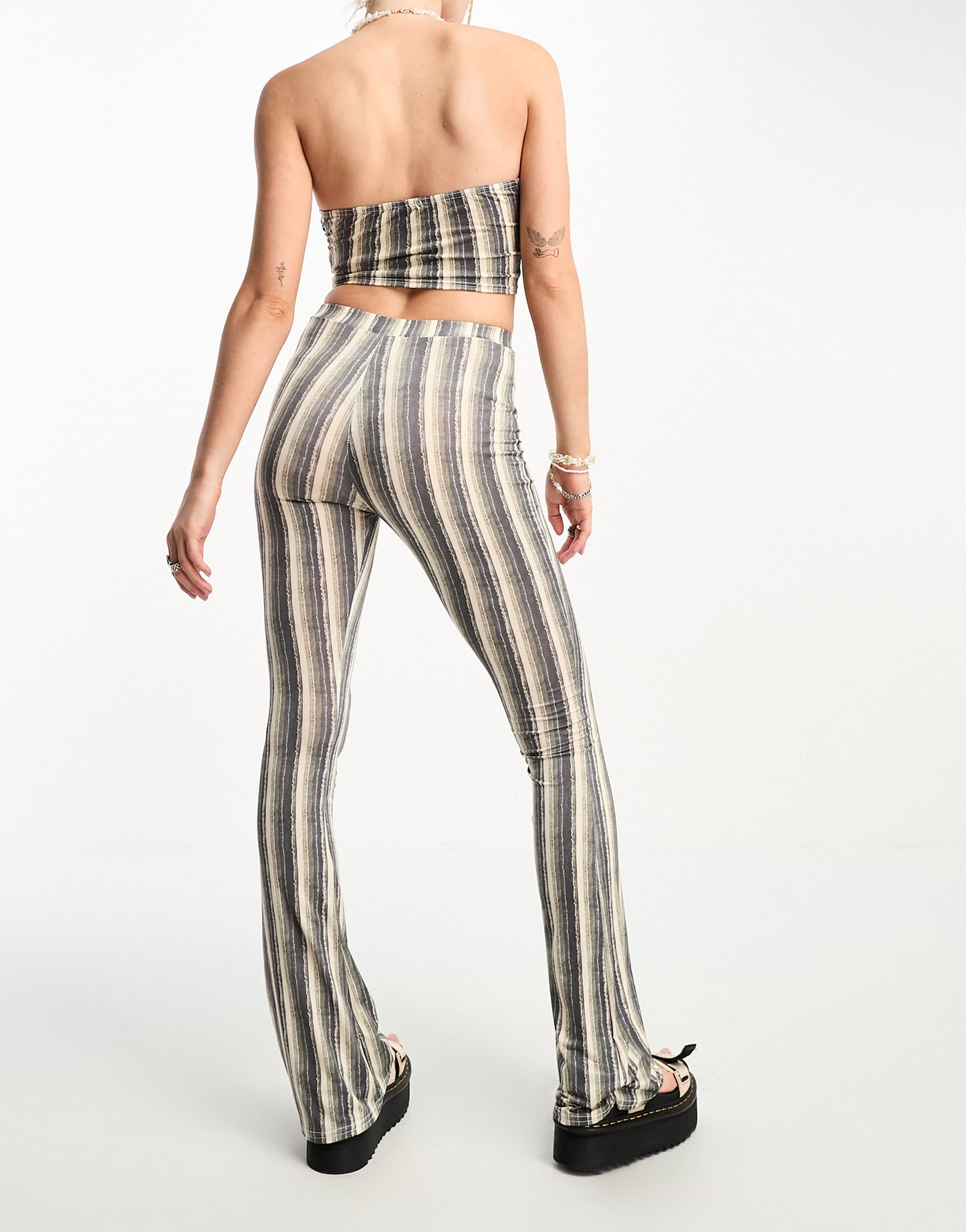 Tammy Girl slinky fit and flare trousers co-ord in multi frayed stripe