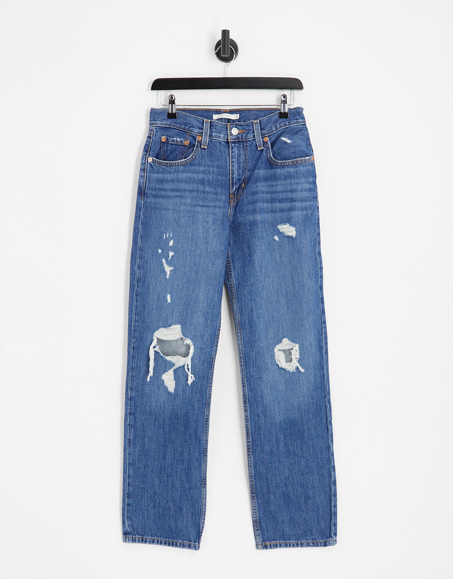 Levi's low waist distressed mom jeans in dark wash blue