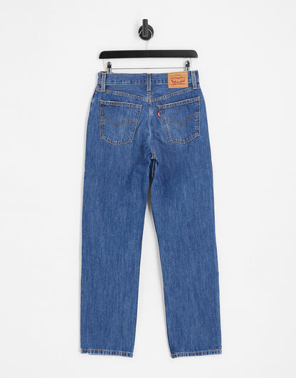 Levi's low waist distressed mom jeans in dark wash blue