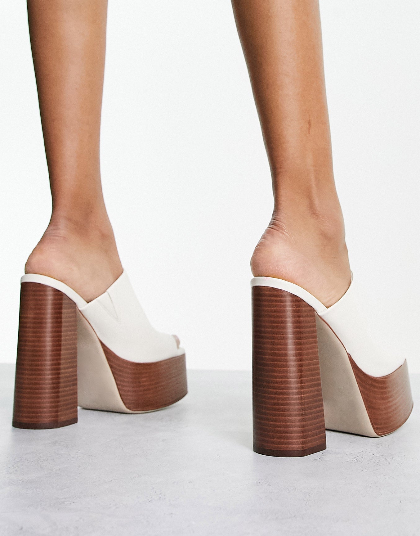 Jeffrey Campbell Luna Luv wooden platform mules in white