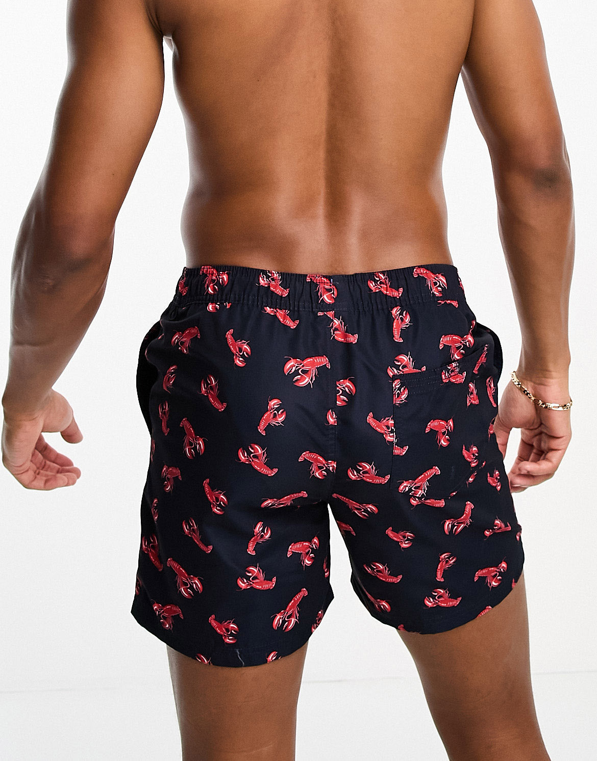 Jack & Jones Intelligence swim shorts in navy lobsterprint