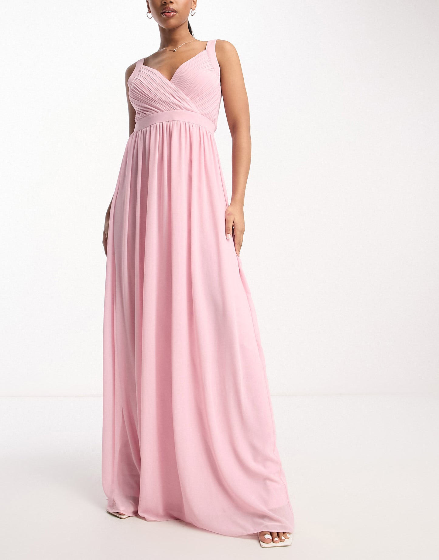 TFNC Bridesmaid lace back maxi dress in pale pink