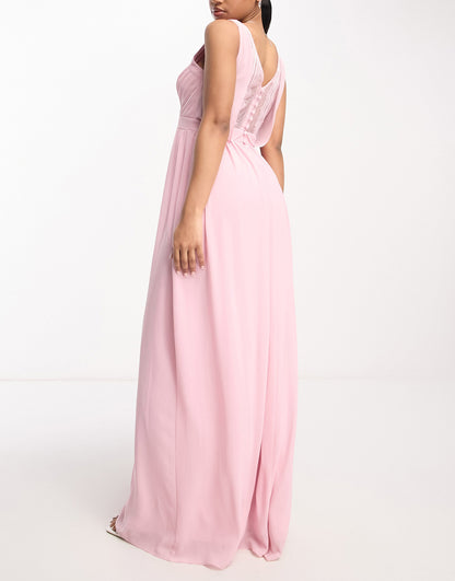 TFNC Bridesmaid lace back maxi dress in pale pink