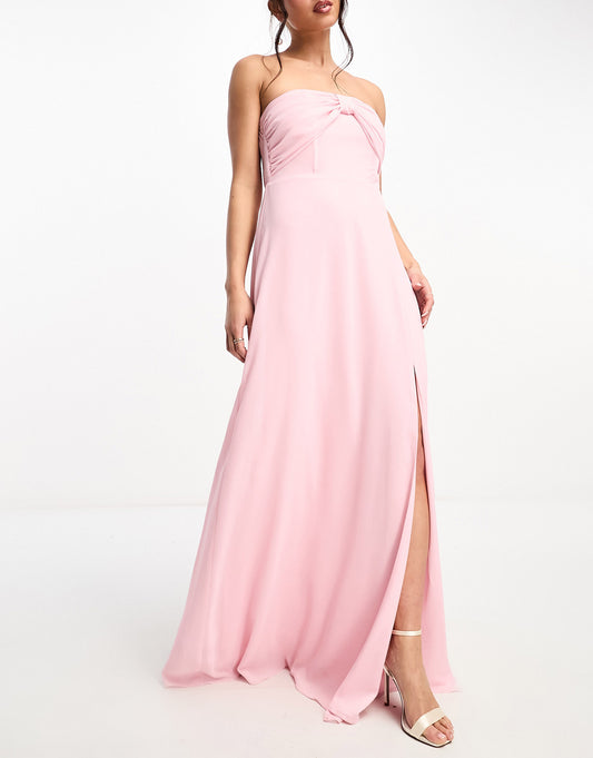 TFNC Bridesmaid bow bandeau maxi dress in pale pink