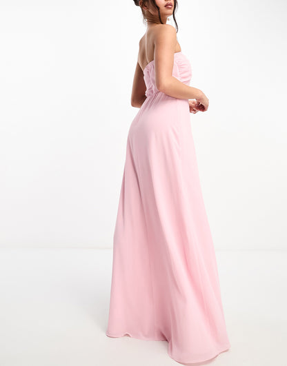 TFNC Bridesmaid bow bandeau maxi dress in pale pink