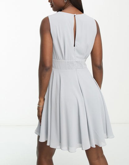 TFNC Bridesmaid mini skater dress in grey