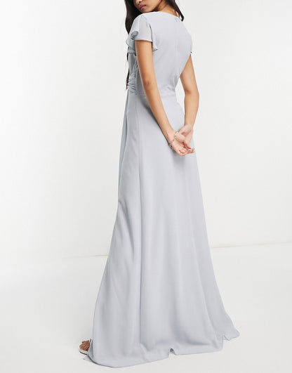 TFNC Bridesmaid flutter sleeve maxi dress in grey