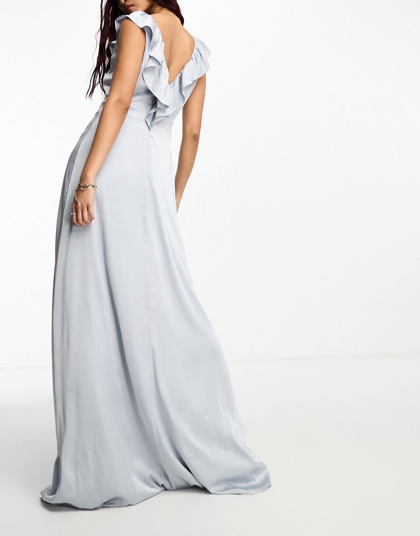 TFNC Bridesmaid frill detail maxi dress in grey