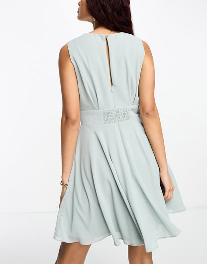 TFNC Bridesmaid mini skater dress in sage