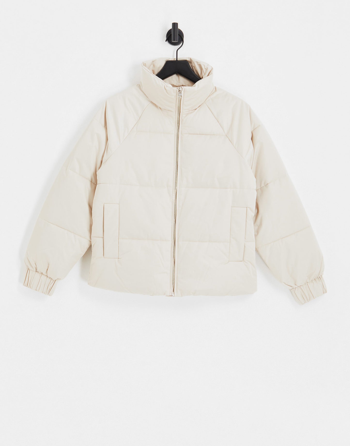 Abercrombie & Fitch satin nylon puffer jacket in light grey