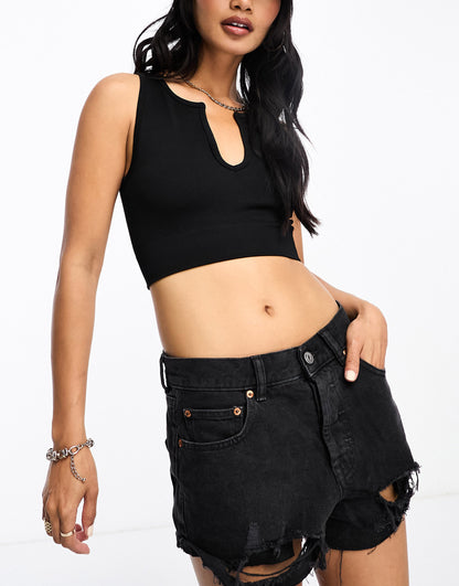 PacSun seamless marigold notch neck cropped vest in jet black