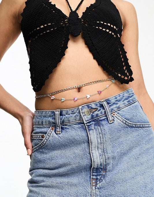 DesignB London pastel charm belly chain in gold