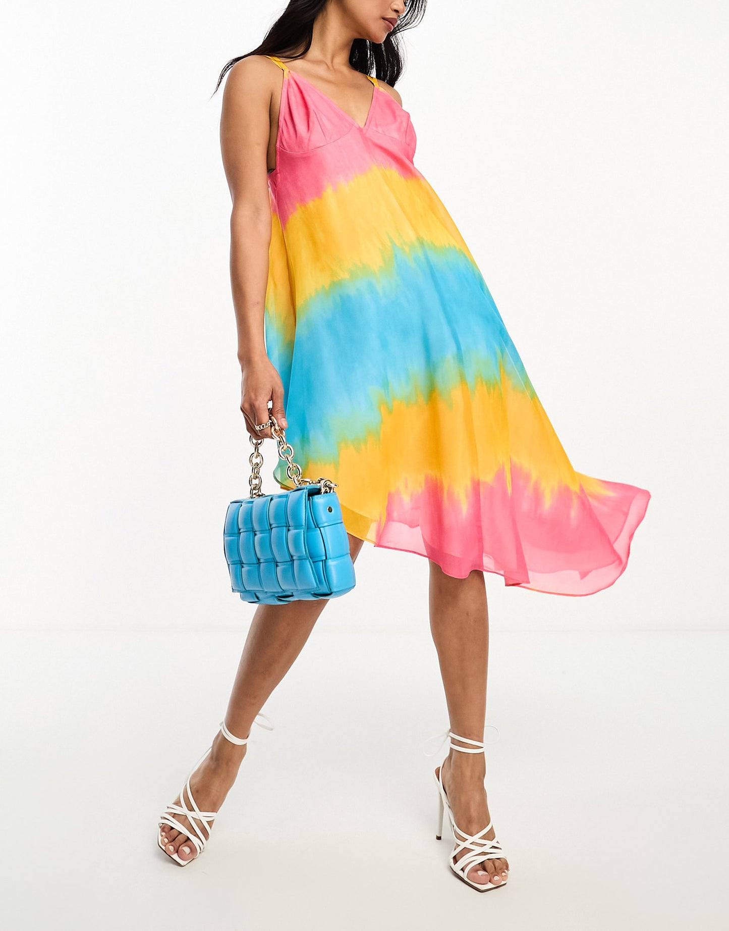 ASOS DESIGN asym hem soft sundress with open back in multi coloured ombre