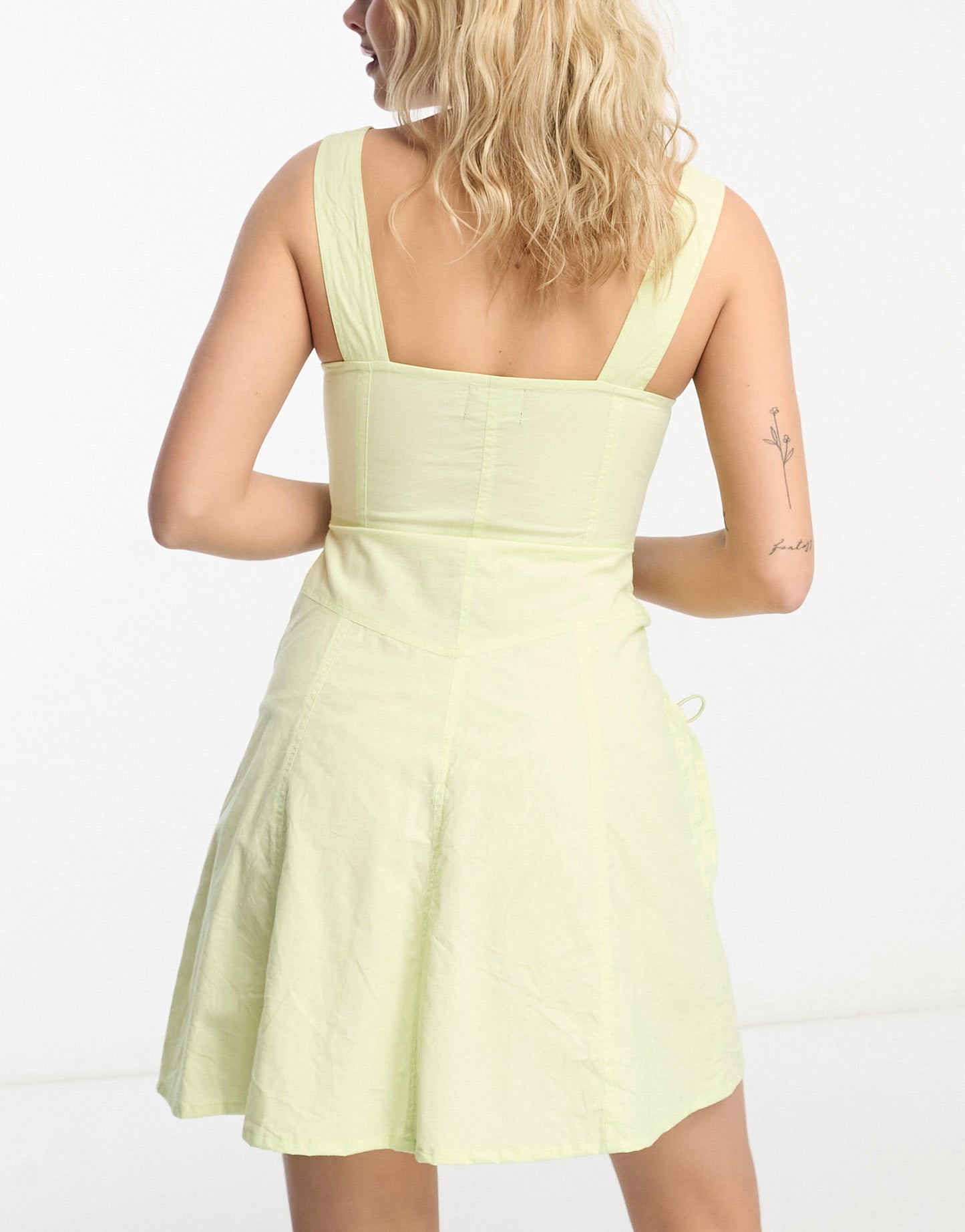 ASOS DESIGN washed cotton utility mini dress with button detail in light green