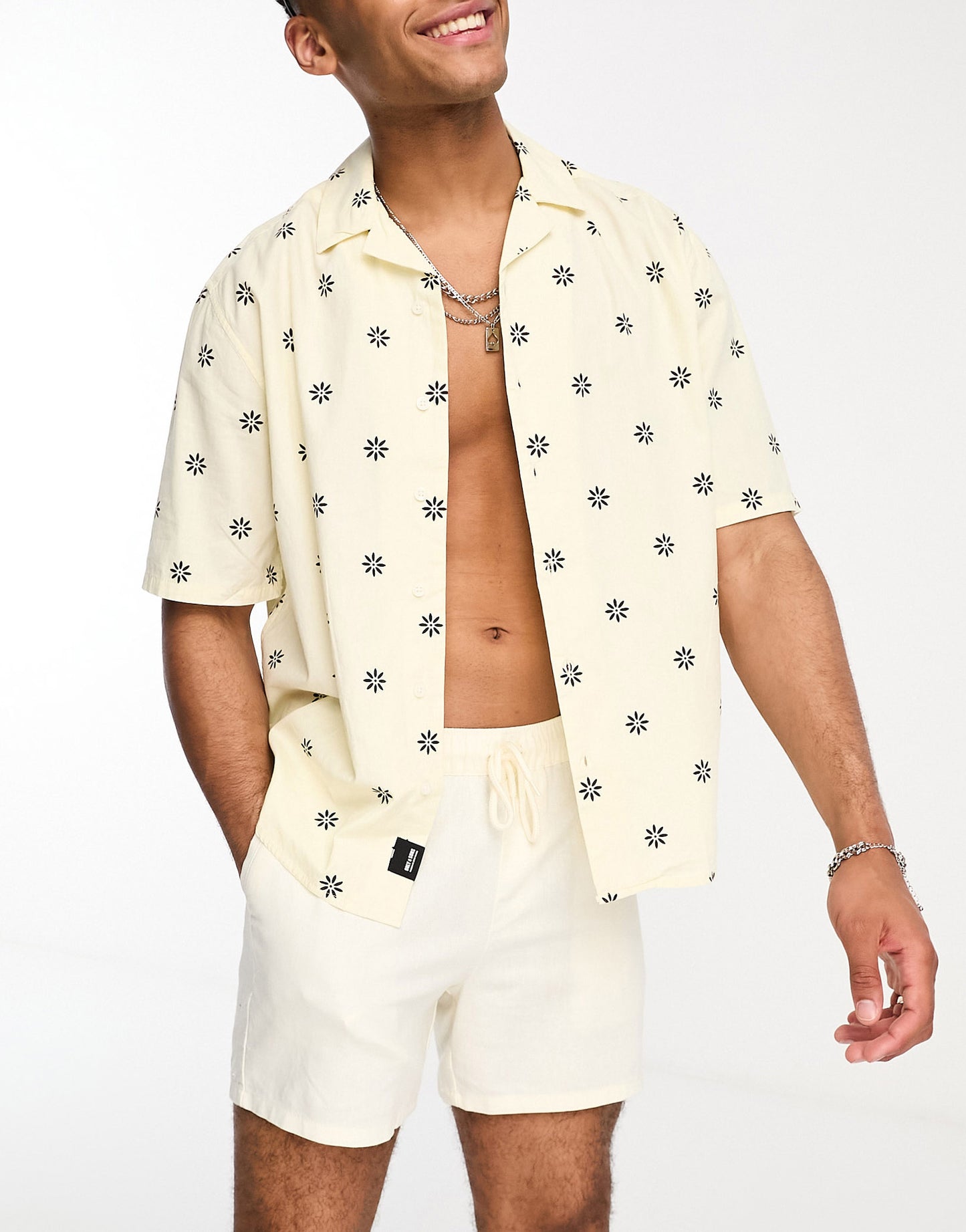 Only & Sons boxy fit short sleeve ditzy print shirt in white