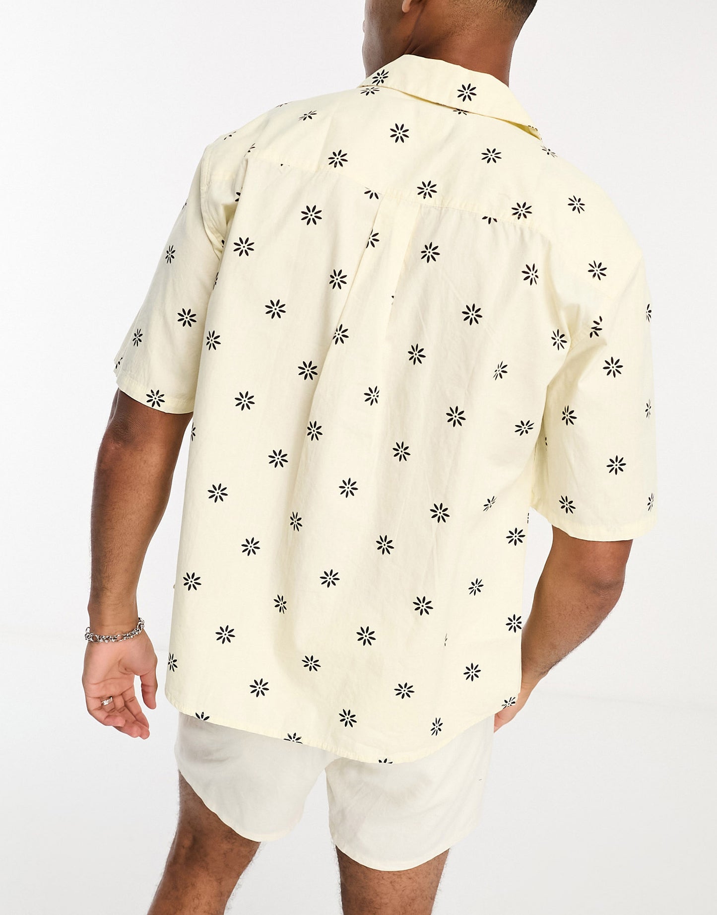 Only & Sons boxy fit short sleeve ditzy print shirt in white