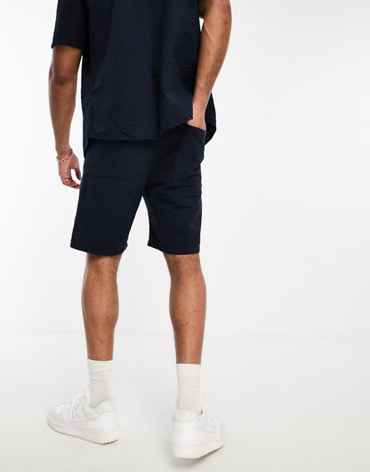 ONLY & SONS co-ord seersucker short in navy